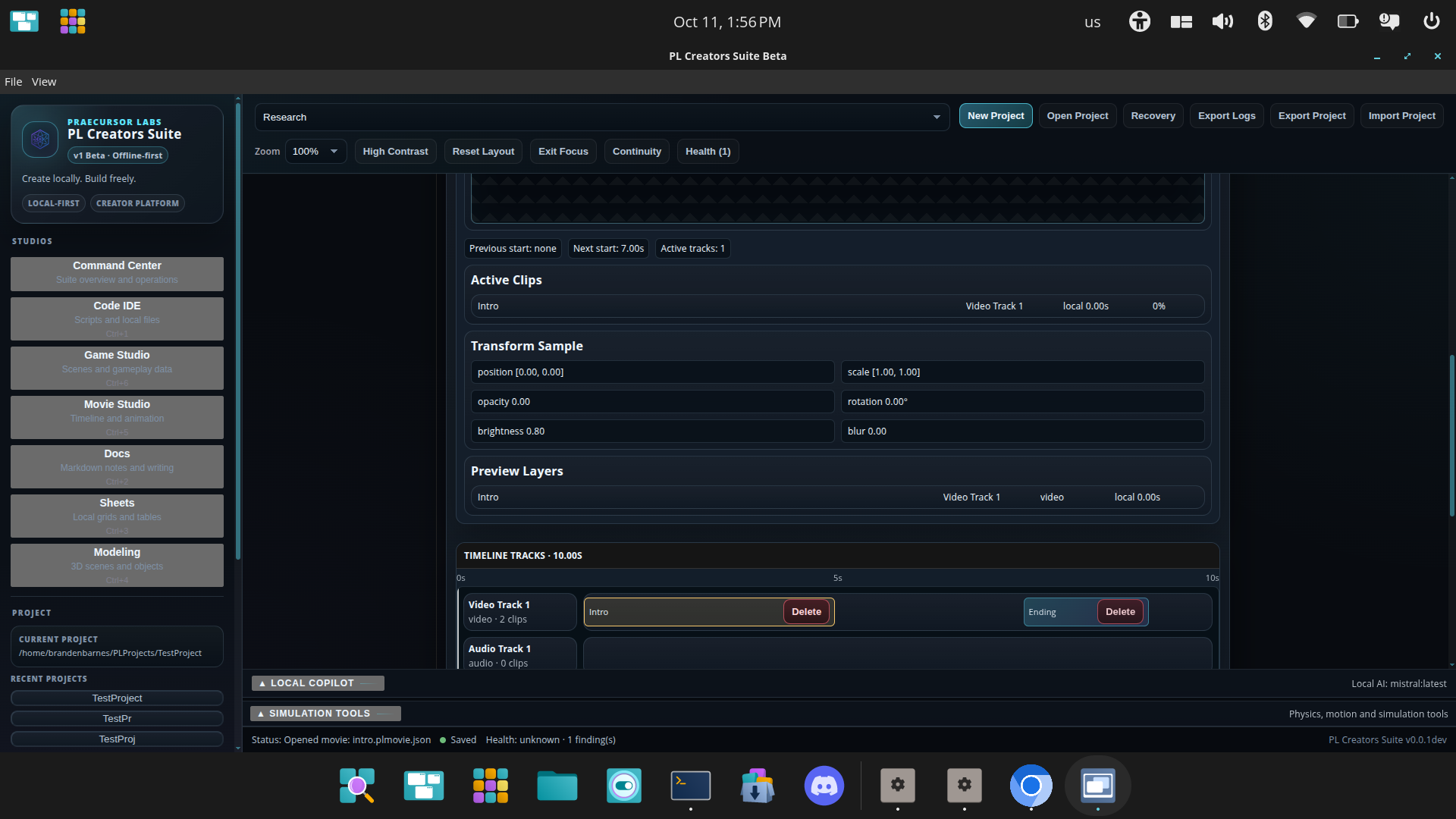 Movie Studio with timeline tracks and clips